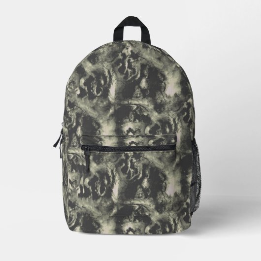 木の根の木のテクスチャ黒とグレーの迷彩柄 プリントバックパック (正面)
