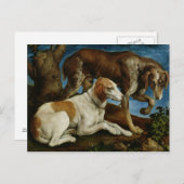 木の根元に繋がれた2頭の狩猟犬、1548-50年頃 ポストカード (正面/裏面)