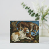 木の根元に繋がれた2頭の狩猟犬、1548-50年頃 ポストカード (スタンド正面)