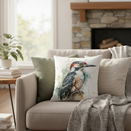 木の棒に座っている美しい木のペッカー クッション