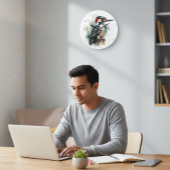 木の棒に座っている美しい木のペッカー ラージ壁時計