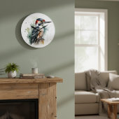 木の棒に座っている美しい木のペッカー ラージ壁時計