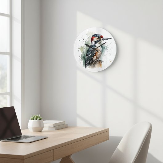 木の棒に座っている美しい木のペッカー ラージ壁時計