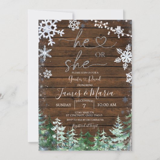 木の森のジェンダーが雪片を明かす 招待状 (正面)