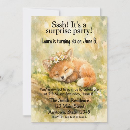 木の森の狐の空想的な誕生日パーティーの招待状 招待状 (正面)