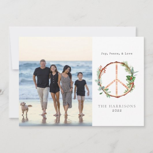 木の植物の平和のサイン ラブ ジョイ クリスマスの写真 シーズンカード (正面)