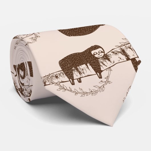 木の模様のナマケモノ ネクタイ (ロール)