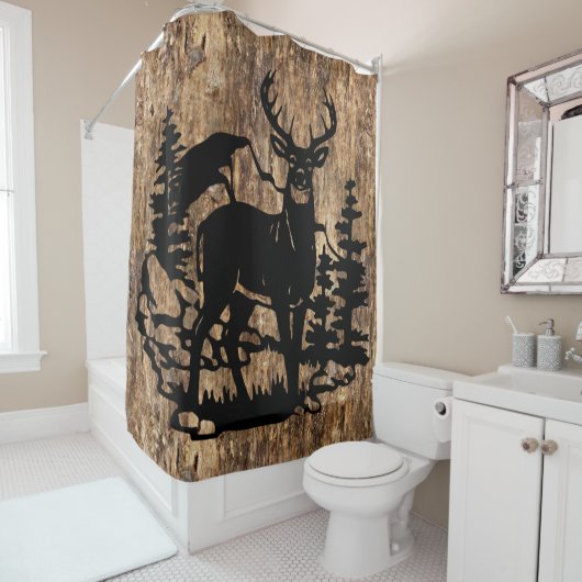 木の樹皮に白い尾のバックフェイクシルエット シャワーカーテン (インサイチュ)