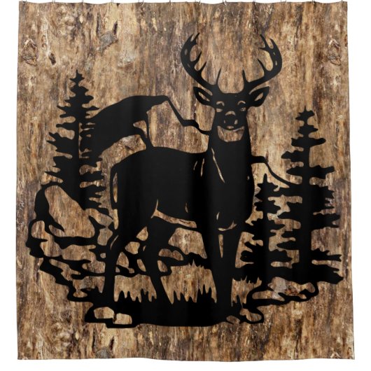 木の樹皮に白い尾のバックフェイクシルエット シャワーカーテン (正面)