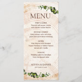 木の樹皮の緑の葉葉のコース メニュー (正面)