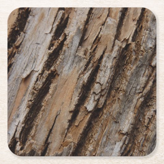 木の樹皮Iナチュラル抽象芸術テクスチャデザイン スクエアペーパーコースター (正面)
