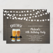 木の歓声、お酒 40歳/50歳 誕生日パーティー 招待状 (正面/裏面)