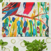 木の水彩画のローゼルの鳥 キッチンタオル (折り畳み)