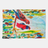 木の水彩画のローゼルの鳥 キッチンタオル (横)