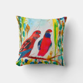 木の水彩画のローゼルの鳥 クッション (正面)
