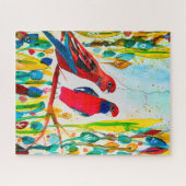 木の水彩画のローゼルの鳥 ジグソーパズル (横)