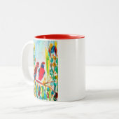 木の水彩画のローゼルの鳥 ツートーンマグカップ (正面左)