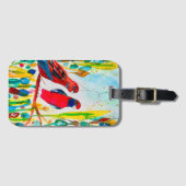 木の水彩画のローゼルの鳥 ラゲッジタグ (正面横)