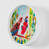 木の水彩画のローゼルの鳥 壁時計 (傾斜)