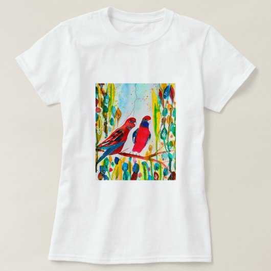 木の水彩画のローゼルの鳥 Tシャツ (デザイン正面)