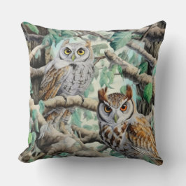 木の水色フクロウ クッション