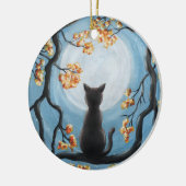 木の満月の絵画のお洒落な猫 セラミックオーナメント (左)