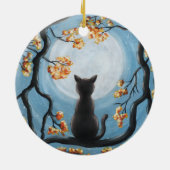 木の満月の絵画のお洒落な猫 セラミックオーナメント (裏面)