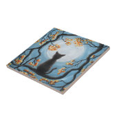 木の満月の絵画のお洒落な猫 タイル (側面)