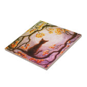 木の満月の絵画の芸術のお洒落な猫 タイル (側面)
