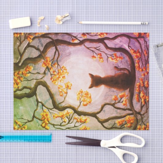 木の満月の絵画の芸術のお洒落な猫 薄葉紙 (クラフト)