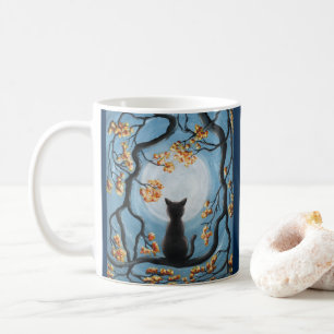 木の満月の絵画愛のお洒落な猫 コーヒーマグカップ