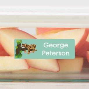 木の漫画に眠る可愛いヒョウパーソナライズされた ラベル