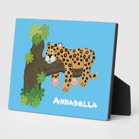 木の漫画のイラストレーションで眠っているかわいいヒョウ フォトプラーク (側面)