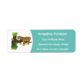 木の漫画のイラストレーションで眠っているかわいいヒョウ ラベル (正面)