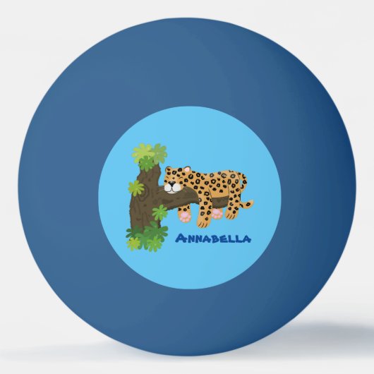 木の漫画のイラストレーションで眠っているかわいいヒョウ 卓球ボール (正面)