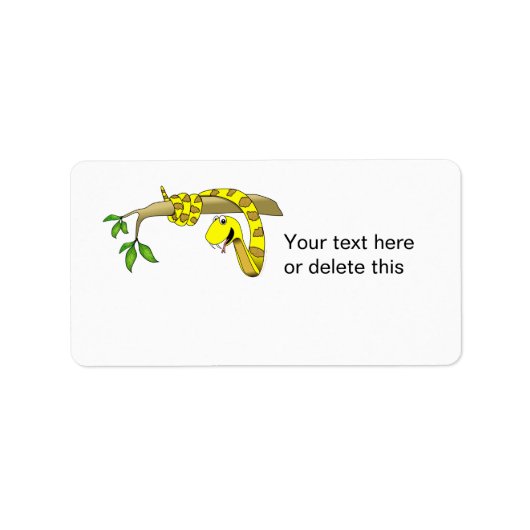 木の爬虫類に入ったかわいいマンガの黄色いヘビ ラベル (正面)