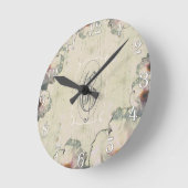 木の牡丹と木モノグラム ラウンド壁時計 (傾斜)