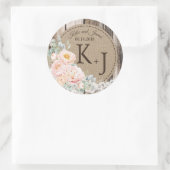 木の牡丹レース素朴モノグラ結婚ムのラベル ラウンドシール (バッグ)