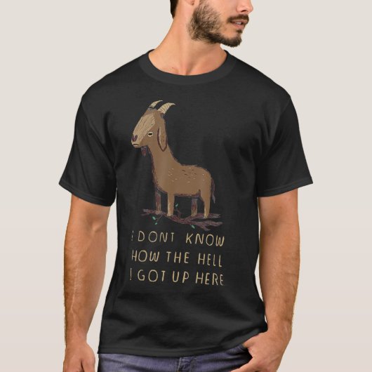 木の登山ヤギのおもしろい謎 Tシャツ (正面)