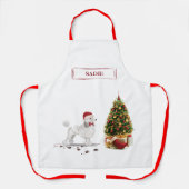 木の白いプーおもしろいルクリスマスドッグ エプロン (正面)