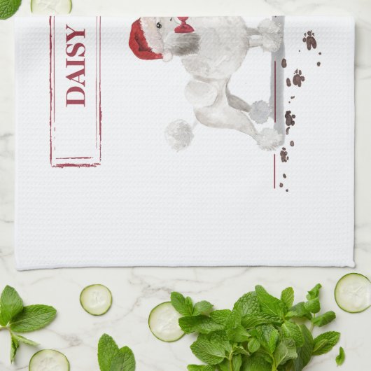 木の白いプーおもしろいルクリスマスドッグ キッチンタオル (折り畳み)