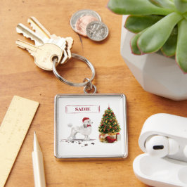 木の白いプーおもしろいルクリスマスドッグ キーホルダー