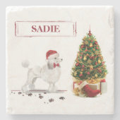 木の白いプーおもしろいルクリスマスドッグ ストーンコースター (正面)