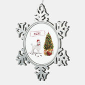 木の白いプーおもしろいルクリスマスドッグ スノーフレークピューターオーナメント (右)
