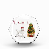 木の白いプーおもしろいルクリスマスドッグ フォトブロック (正面)