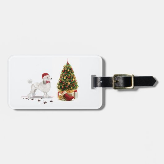 木の白いプーおもしろいルクリスマスドッグ ラゲッジタグ (正面横)