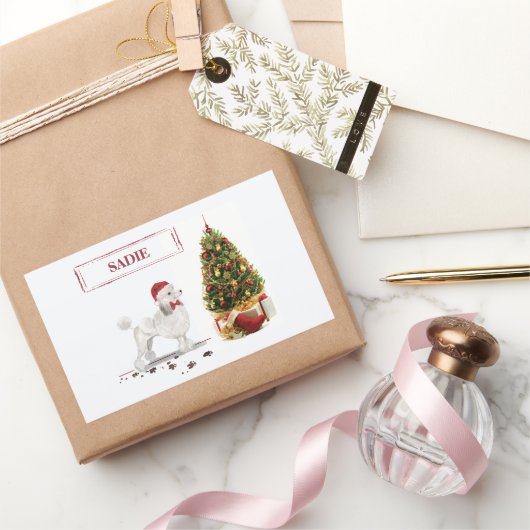 木の白いプーおもしろいルクリスマスドッグ 長方形シール (ギフト)