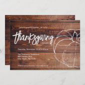 木の白い素朴かぼちゃの感謝祭ディナー 招待状 (正面/裏面)