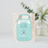 木の皮に描かれたマスンジャーを使ったラスティックな結婚式の招待状セット 案内ポストカード (スタンド正面)