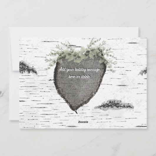 木の皮のぬくもりあふれるハート型　家族写真のホリデーカード シーズンカード (裏面)